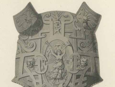 Sixteenth Century Chanfron, Soltykoff Collection, Antique Print, 1851, close-up 1
