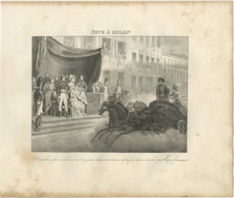 Festival at Milan, the Chariot Race, Antique Madou Lithograph, 1827, view 2