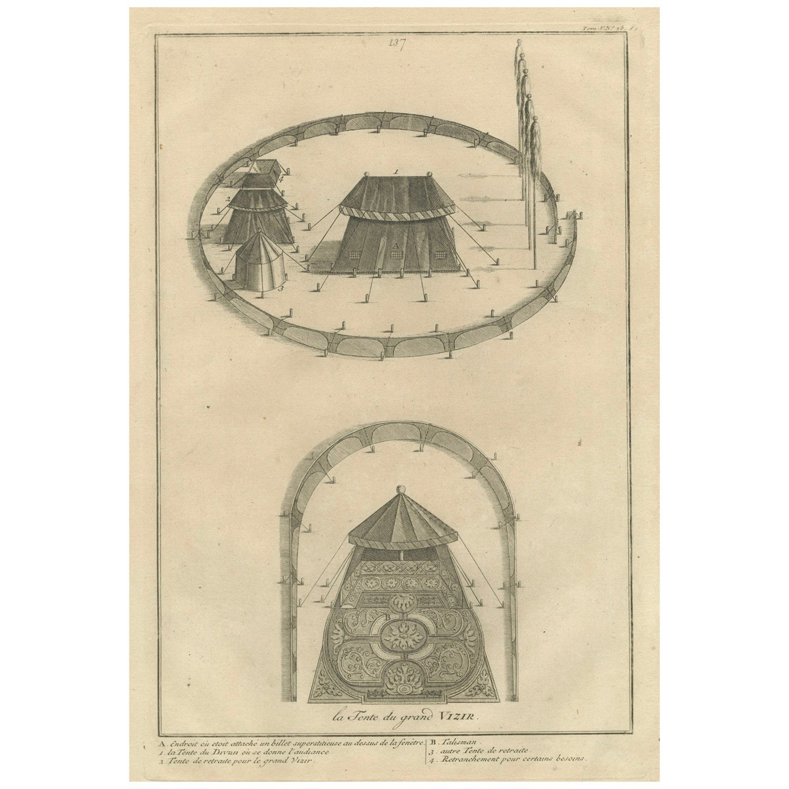 Ottoman Military Encampment, The Grand Vizier’s Tent, 1734 Engraving