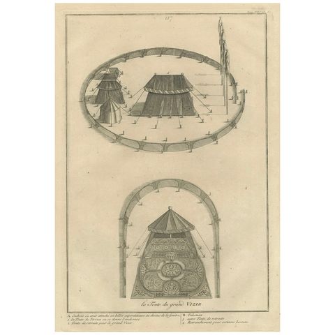 Ottoman Military Encampment, The Grand Vizier’s Tent, 1734 Engraving