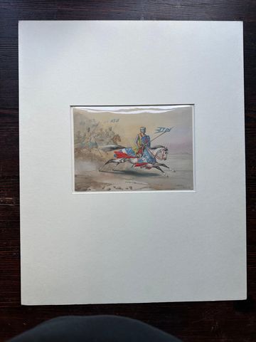Original 1841 Watercolor of Knight on Horseback by Rémy Eugène Julièn, view 6