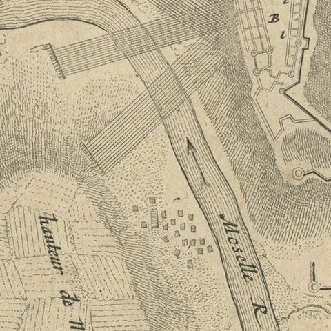 Old Engraving of the Trarbach Battle in Rhineland-Palatinate, Germany, c.1710, close-up 2