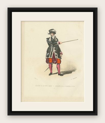 Distinguished Duty: Handcolored Print of a Swiss Guard Sergeant, 1862, shown framed