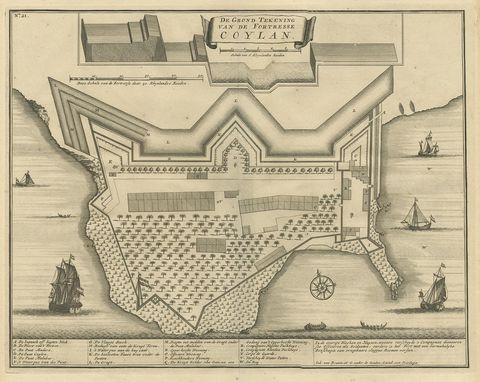 Antique Print of the Fort at Kollam ‘India’ by Valentijn, 1726, view 2