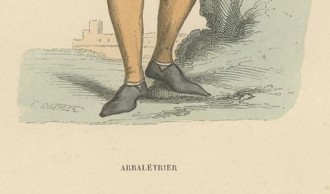 Engraving of a Guardian of the Fort: The Medieval Arbaletrier, 1847, close-up 1
