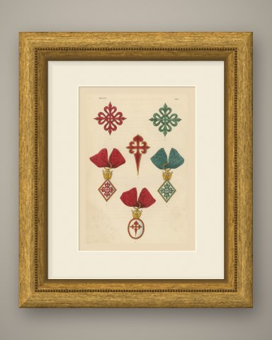 Orders of Spain, Santiago, Calatrava and Alcántara, Plate XXIV, 1844, shown framed