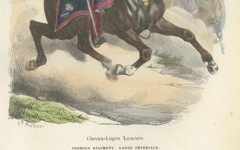 Chevau-Léger Lancer, Imperial Guard, Napoleonic Cavalry Print, 1843, close-up 1