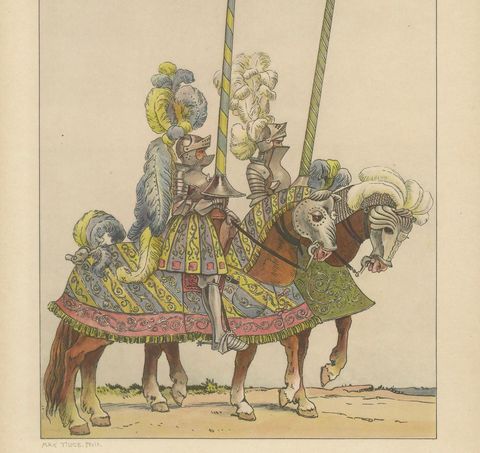 Knightly Pageantry of Germany c.1500, Antique Colored Print, Published 1880, close-up 2