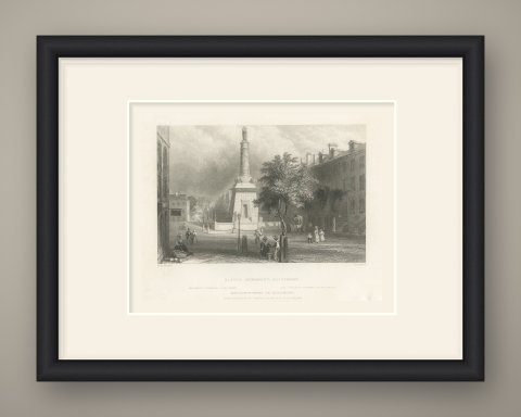 Battle Monument, Baltimore, after Bartlett, Antique Street View, 1842, shown framed