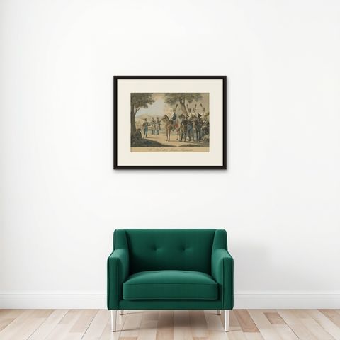 Austrian Frontier Regiment Soldiers during the Napoleonic Era, circa 1820, shown framed on a wall