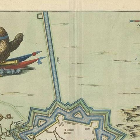 Antique Plan of Fort Mardyck Mardijk, France by S. Beaulieu, 1649, close-up 1