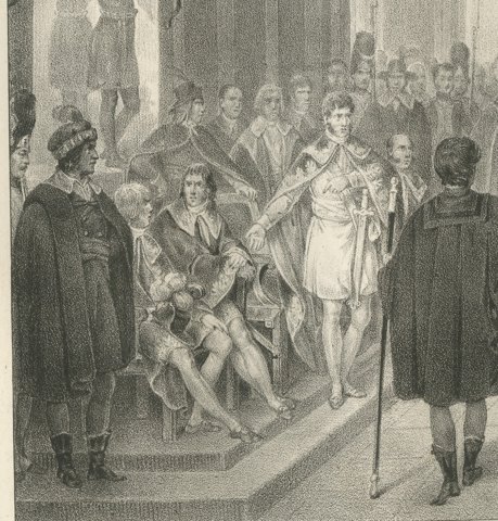 Murat Presents the Colors Taken in Italy, Antique Madou Lithograph, 1827, close-up 1