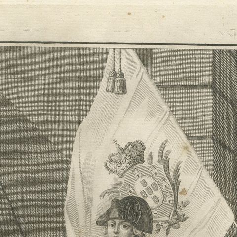 Portuguese Cavalry Officer with Royal Standard, Equestrian Engraving, 1790, close-up 3