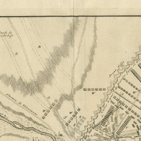 Detailed 1729 Battle Map, Allied Army Camp at Denain France, 1712 Siege, close-up 3