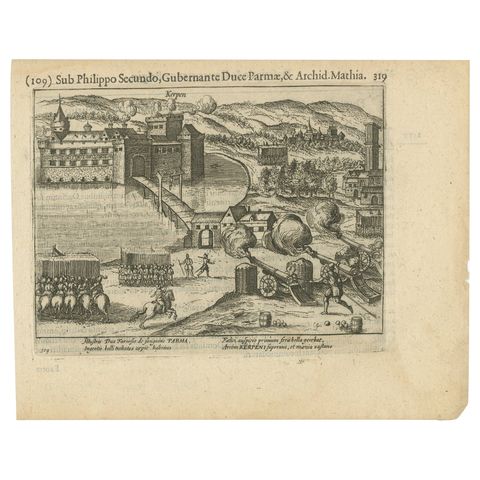 Siege of Kerpen under Duke of Parma, Original Engraving from Baudartius, 1616