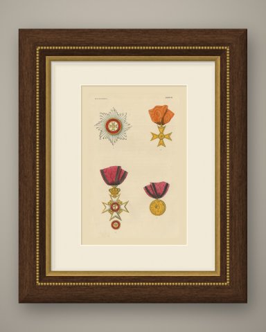 Orders of Württemberg, Cross with Lions and Medals, Plate LXXXVII, 1844, shown framed