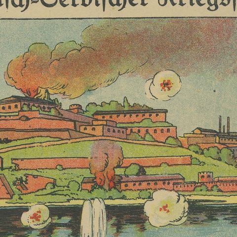 Belgrade Bombardment 1914, Color WWI Battle Print, Austrian-Serbian Front, close-up 3