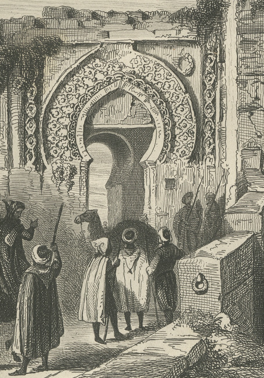 Ceuta from the Sea and Citadel Gate of Tangier, Morocco, Antique Print, 1859, view 3