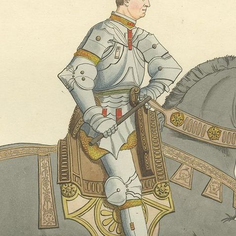 Antique Print of a Cavalry Soldier, Italy, 15th Century, by Bonnard, 1860, close-up 2