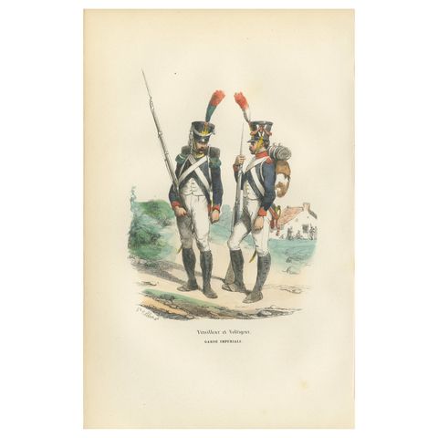 Imperial Guard Tirailleur and Voltigeur, Napoleonic Military Print, c1843