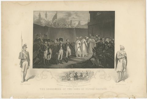 Antique India Print, Tipu Sultan Sons Surrender, Mysore War, c.1850, view 2