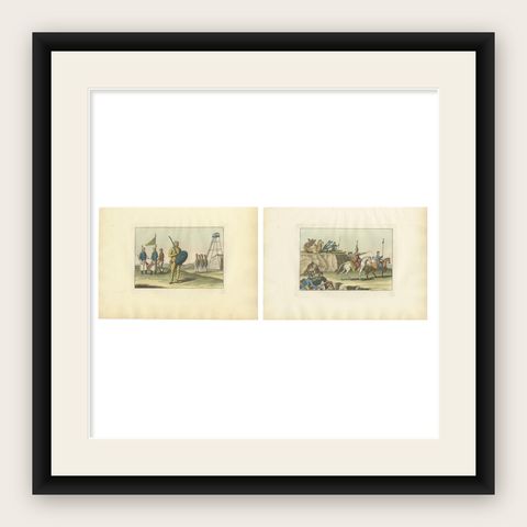 Chinese Infantry and Cavalry, Military Costumes, Ferrario, Florence, 1815, shown framed