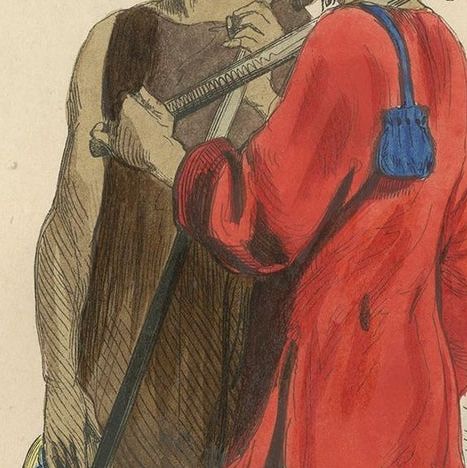 Antique Print of a Native and Soldier of Cochinchina by Wahlen, '1843', close-up 1