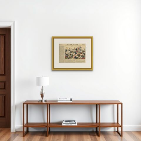 Battle of Puebla, French Intervention in Mexico, Épinal Print, 1863, shown framed on a wall