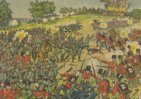 Battle of Saint-Quentin 1914, WWI German Illustrated War Print, Lithograph, close-up 2