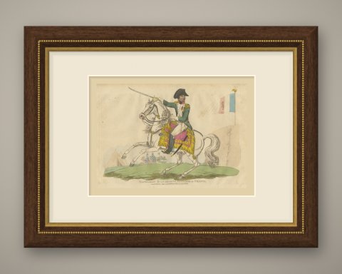 Napoleon Bonaparte on a White Charger Before the Tricolor Flag, 1815, shown framed