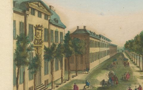 Optica Print, The Hague Canal and Cannon Foundry by Basset, c.1770, close-up 2