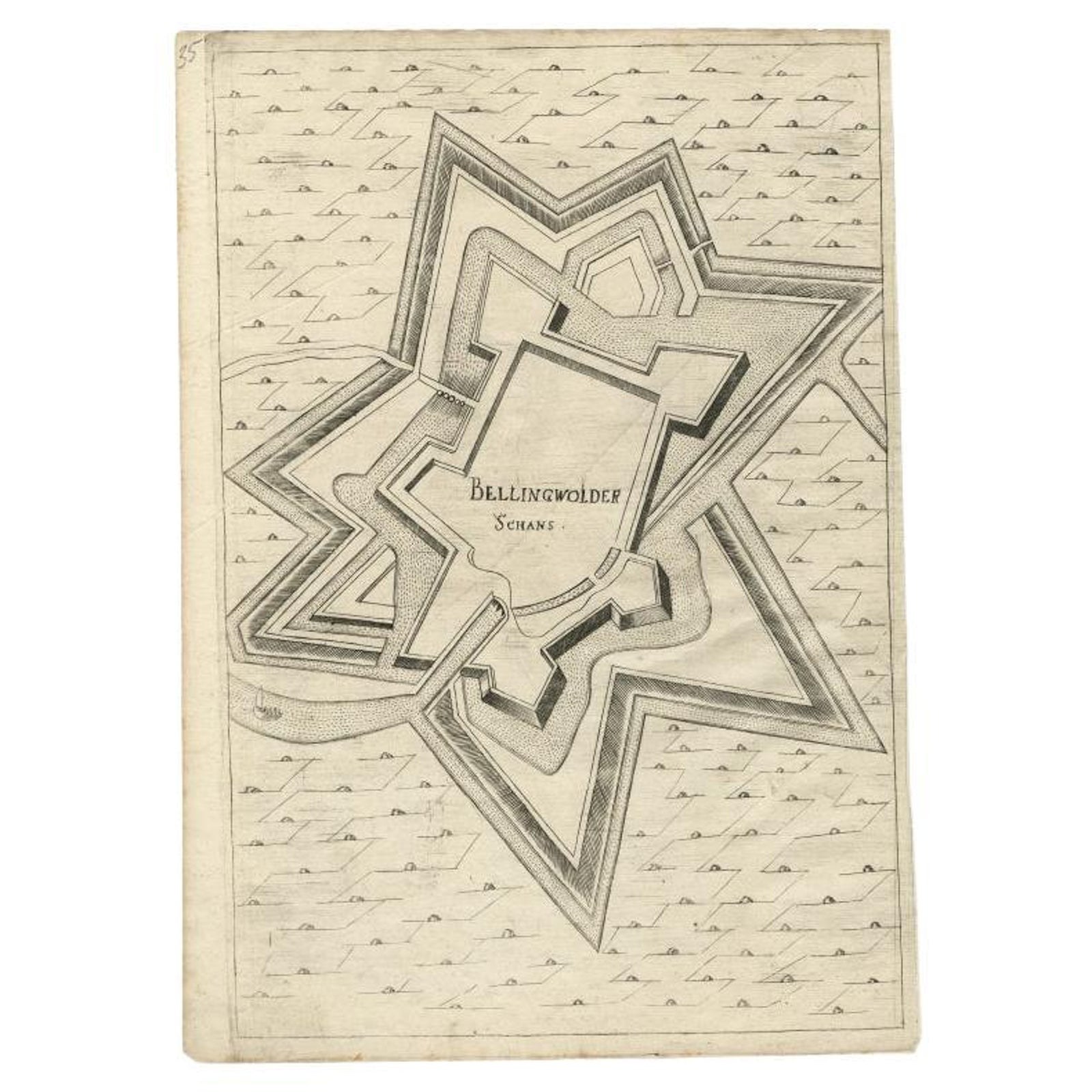 Antique Map of Fortification of Bellingwolderschans, The Netherlands, 1673