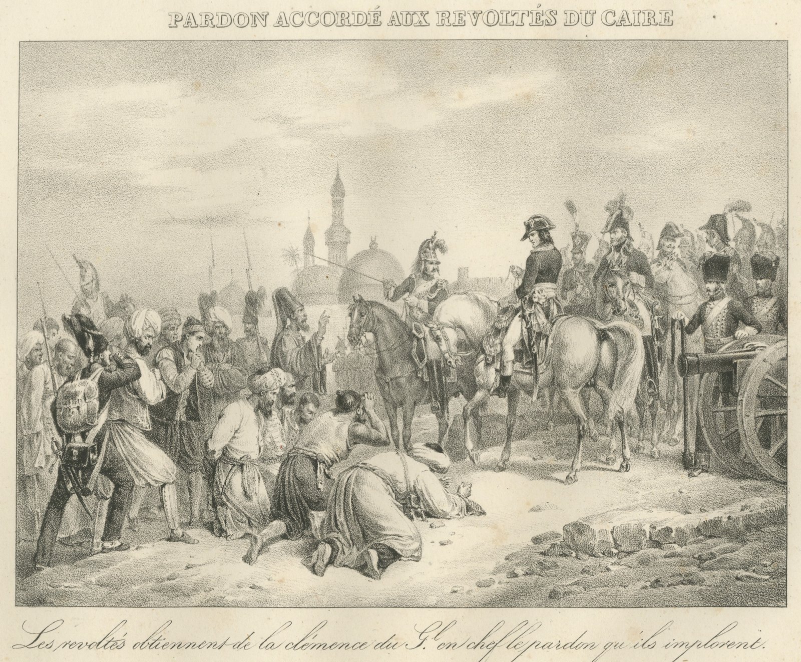 Pardon for the Rebels of Cairo, Egypt, Antique Madou Lithograph, 1827