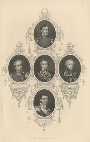 Antique British Military Portrait Print, Sikh War Generals, c.1850, close-up 1