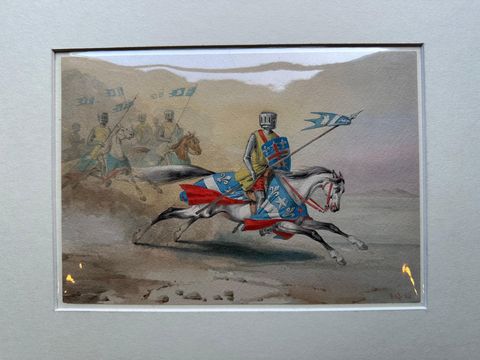 Original 1841 Watercolor of Knight on Horseback by Rémy Eugène Julièn, view 2