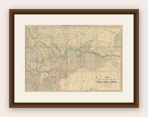 Philips Map of the Seat of War 1854, Black Sea, Turkey & Russia Antique Map, shown framed