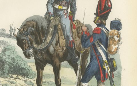 Imperial Guard Foot Artillery and Train, Napoleonic Military Print, 1843, close-up 2