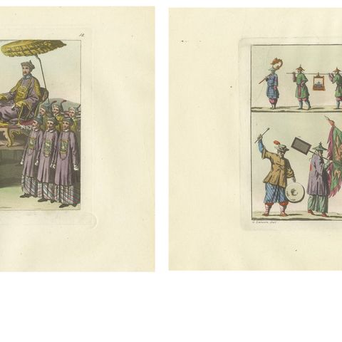 Chinese Imperial Procession & Military Parade, Antique Hand-Colored Prints, 1815, close-up 1