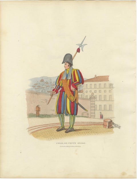 Papal Swiss Guard & Pioneer, Vatican Military Costumes, Polidori c.1820, view 2