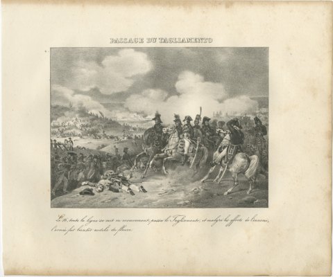 Crossing the Tagliamento, the Line Advances, Antique Madou Lithograph, 1827, view 2