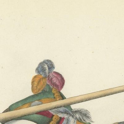 Hand-Coloured Jousting Scene: Armoured Knight and Striped Caparisoned Horse 1842, close-up 5