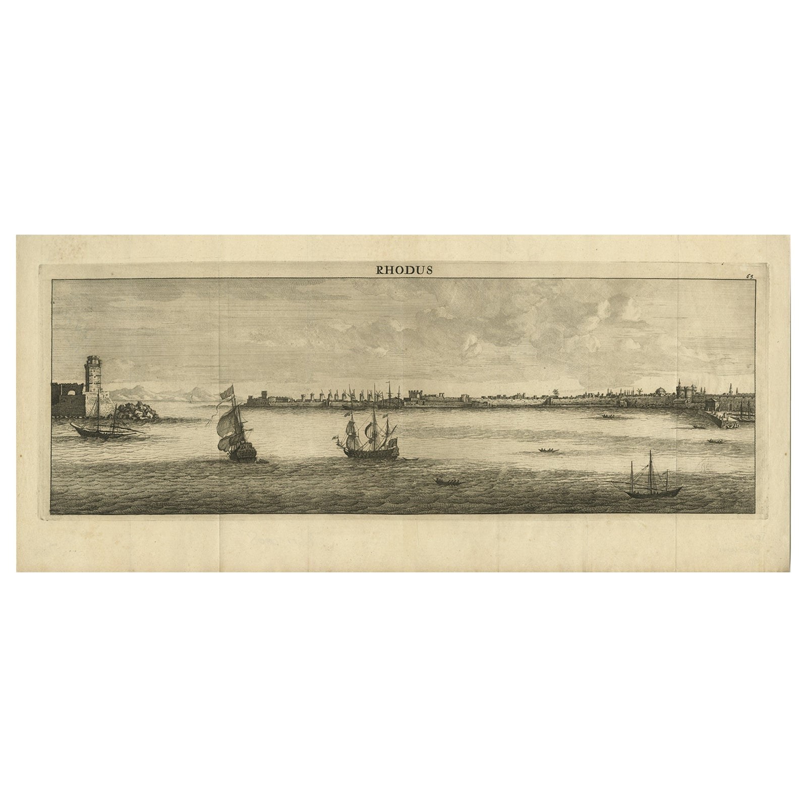 Beautiful View of Rhodes, Greece, depicting the Old Town with Fort, 1698