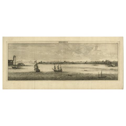 Beautiful View of Rhodes, Greece, depicting the Old Town with Fort, 1698