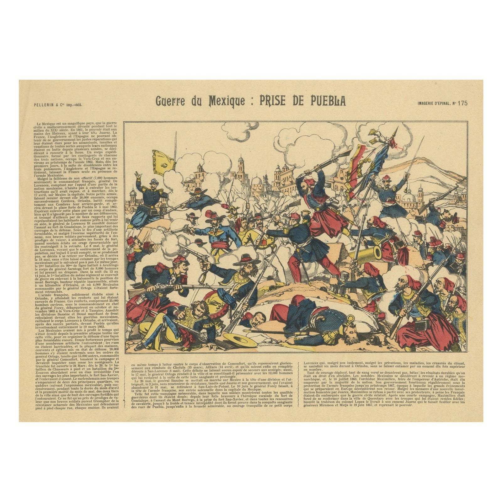Battle of Puebla, French Intervention in Mexico, Épinal Print, 1863