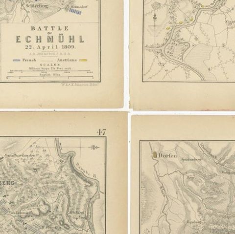 Four Antique Battle Plans of Echmühl, Hohenlinden, Abensberg and Marengo, 1852, close-up 2