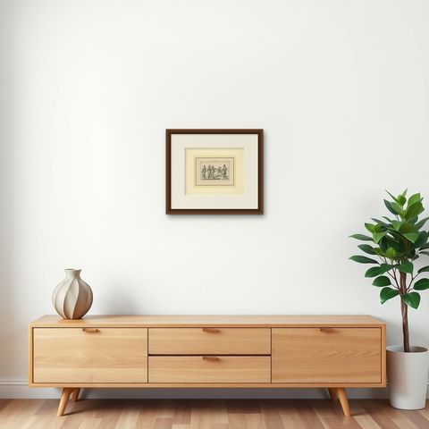 Antique Print of Military Costumes of the Caucasus Region, circa 1880, shown framed on a wall