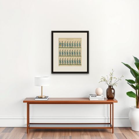 Antique Print of Belgian National Guard, Infantry Drill & Uniforms, c.1830–1840, shown framed on a wall