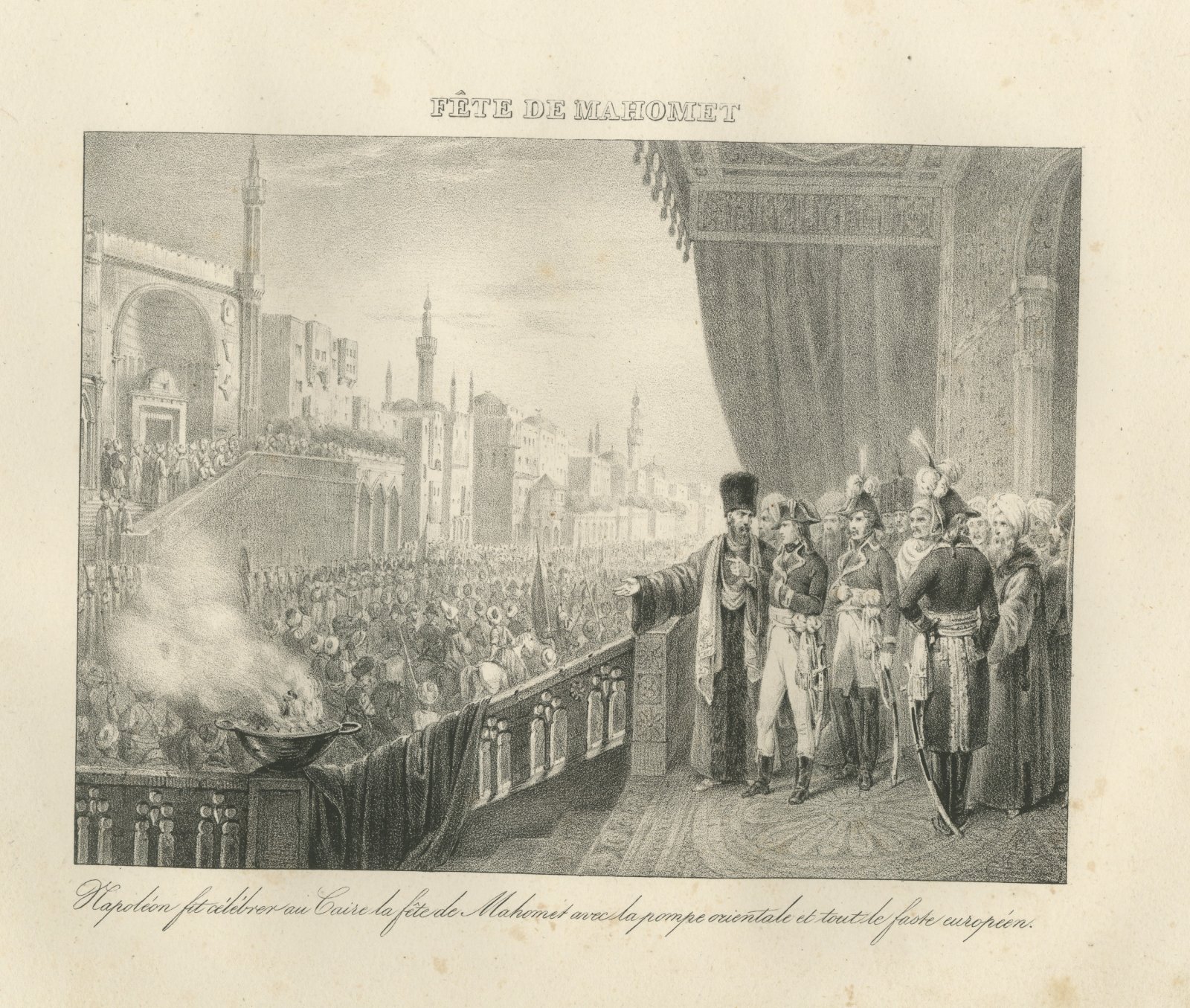 Festival of the Prophet's Birthday, Cairo, Antique Madou Lithograph, 1827