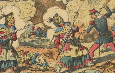 Tonkin War Battle Scene, Défense de Tuyen-Quan, Épinal Print, 1885, close-up 1