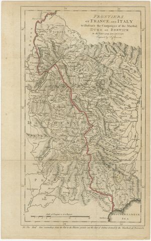Frontiers of France and Italy, Duke of Berwick Campaigns Map, 1707–1712, view 2